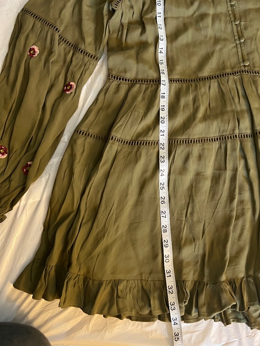 NWT ASOS DESIGN Lace Trim and Embroidered Long Sleeve Romper in khaki Size 14 - Picture 10 of 16